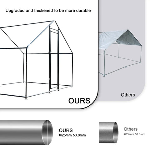 Walk In Heavy Duty Chicken Coop With Large Outdoor Run 9.8 Feet Long 9.8 Feet Wide 6.6 Feet High Sturdy Steel Frame comparison