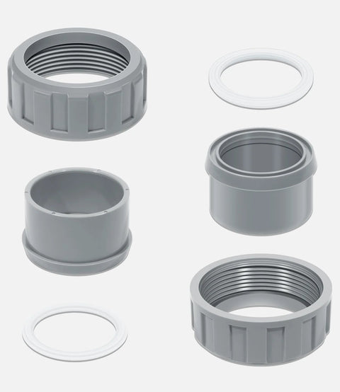 DearChan 2-pack 2-inch CPVC connector kit with heater flange, nuts, and gaskets, gray plastic components
