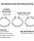 External Circlips C Clip Retaining Snap Rings Set For Bearings And Electrical Appliances, 50 Pcs, 304 Stainless Steel, Features