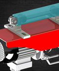 Beefy Heavy Duty 4 Wheel Trolley Assembly For 1-5/8 Inch Tall Strut Channel with red housing and rollers