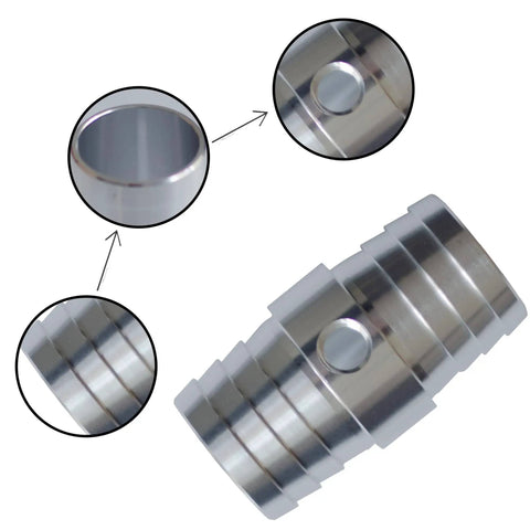 1-1/4 Inch Radiator Hose Barb Coupler With 1/8 Inch NPT Steam Port For LS Swap Cooling System Steam Crossover Splice Replacement Aluminum Direct Fit Upgrade For Your Ride, detail view of aluminum construction and steam port
