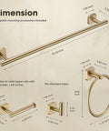 Dimensions of the Matte Black 4 Piece Bathroom Hardware Set with SUS304 wall mounted towel bar, ring, paper holder, and hook.