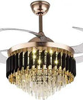 Dope Crystal Ceiling Fan Fandelier With Retractable Blades And LED Light 42 Inch in Black Polished Gold Finish