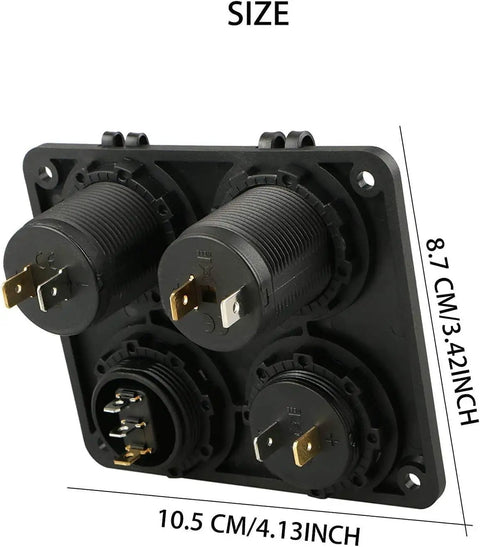 4 In 1 Car Charger Panel With LED Voltmeter And Dual USB 4.2A Fast Charge Cigarette Lighter Socket LED Rocker Switch back view