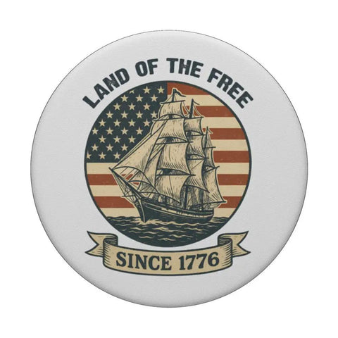 Patriotic American Flag Sailboat PopGrip Adhesive Phone Grip For 4th Of July Celebration Showing Liberty Since 1776 design