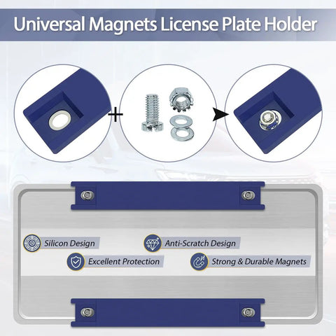Magnetic License Plate Holder 2 Pack With Rubber Coated Protection No Drill For Cars strong assembly features