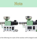 Built Like A Tank Single Screw Extruder For Making 3D Printer Filament With Hella Adjustable Temperature For Abs pcl bla And Pek 110V 1.37 Inch Die side view of two machine styles with stainless steel hopper and control panel