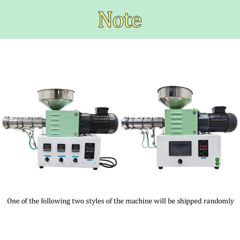 Built Like A Tank Single Screw Extruder For Making 3D Printer Filament With Hella Adjustable Temperature For Abs pcl bla And Pek 110V 1.37 Inch Die side view of two machine styles with stainless steel hopper and control panel
