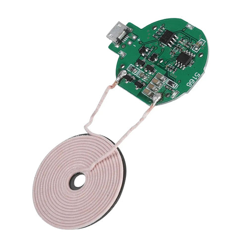 Large Coil 5W Wireless Charging Transmitter Module For DIY Tech Builds And Car Mods With No Hassle Power Delivery And Completely Case Friendly Functionality. Close-up of circuit board with coil.