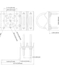 Technical blueprint of Pole Mount Bracket Anti Vibration For Security Cameras And PTZ Domes with dimensions and components detailed.