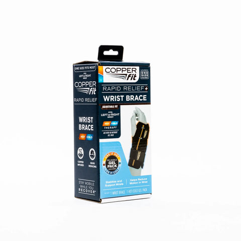 Unisex Fingerless Wrist Wrap With Ice Pack And Heat Therapy in packaging, black, for rapid pain relief and daily use.