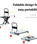 Foldable Heavy Duty Battery Powered Hydraulic Lift Table With Slide Rails For Trucks And Garages Offers 1100 Lb Capacity for easy storage.