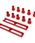 Three Quarter Inch Aluminum Bench Dog Set For 19mm MFT Table Holes With Non Slip Pad And Positioning Block in red