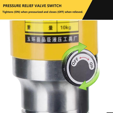 Pressure relief valve switch on Heavy Duty Hydraulic Gear Puller, controls pressure for safe operation of 50 Ton force tool.