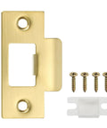 Gold Stainless Steel Door Strike Plate T Strike Backplate with screws, large hole, heavy duty, reinforced for interior and exterior doors.