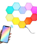 Lit Smart Hexagon LED Light Kit, 10 Pack WiFi Wall And Tabletop Blocks with smartphone app control.