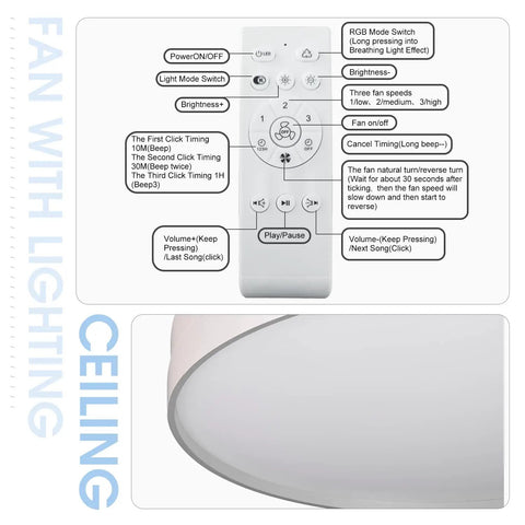 Remote control detailed for 42 Inch Retractable Ceiling Fan With Lights And Bluetooth Speaker, Hidden Blades Chandelier Ceiling Fan.
