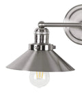 Industrial Farmhouse Nickel Two Light Metal Vanity Light Wall Sconce with rock solid metal shade close-up
