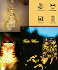 8 Pack Solar Mason Jar Lid Lights With 20 LED, Waterproof Fairy String Lights, Hangers Included showcased in a glowing jar