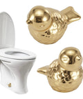 Two Pack Gold Bird Toilet Bolt Covers Decorative Screw Caps Glossy Finish on toilet for stylish upgrades.
