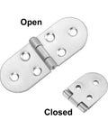 Heavy Duty Folding Table Hinges 4 Pack Stainless Steel Round Edge Brackets Easy Install Hardware For Furniture Build Solid Pivot Zero Drama Assembly Silver Finish showing open and closed positions.