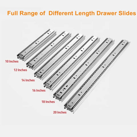 Full range of drawer slides from 10 to 20 inches. Heavy Duty 16 Inch Drawer Slides Set With 3 Section Full Extension Ball Bearing Side Mount.