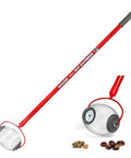 No Sweat Lawn Roller Picker That Gathers Acorns Buckeyes And Beechnuts Directly Off The Grass Surface Without Forcing You To Hunch Or Break Your Back At All On Weekend Chore Days, ergonomic red nut gatherer with metal basket.