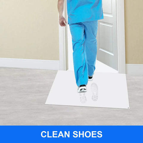 Person walking on Super Sticky Tacky Floor Mats Grab Dirt And Dust From Shoes Like A Charm Perfect For Cleanrooms Hospitals Labs Homes