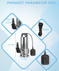 Product dimensions of Tough As Nails 1.5HP Submersible Sump Pump 115V Stainless Steel For Clean And Dirty Water, 4250 GPH, 32.8 Ft Lift