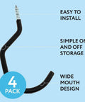 4 Pack Garage Ceiling Bike Hooks Heavy Duty 100 Lbs Capacity Galvanized Steel showing installation features
