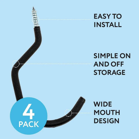 4 Pack Garage Ceiling Bike Hooks Heavy Duty 100 Lbs Capacity Galvanized Steel showing installation features