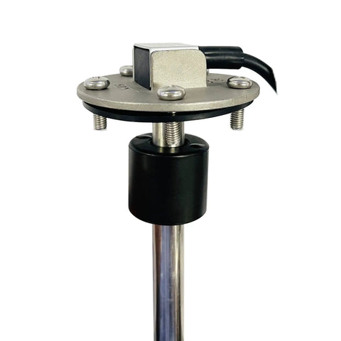 Diesel Fuel Water Level Sensor With Reed Switch, Eight Point Five Inch Sending Unit, SAE Five Hole Mount, Nonlinear Output, Standard American Output 240 To 30 Ohm, 12V To 24V Operation, Includes Gasket And Screws. Top view with cable and mounting screws