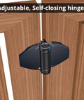 Heavy Duty Square Gate Hinges With Adjustable Tension For Self Closing Pool And Yard Gates Black Metal Pair on wooden gate.