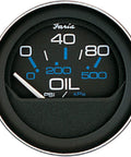 Marine boat oil pressure gauge with black dial, 80 PSI rating, white pointer, and perimeter lighting, ideal for engine health monitoring.