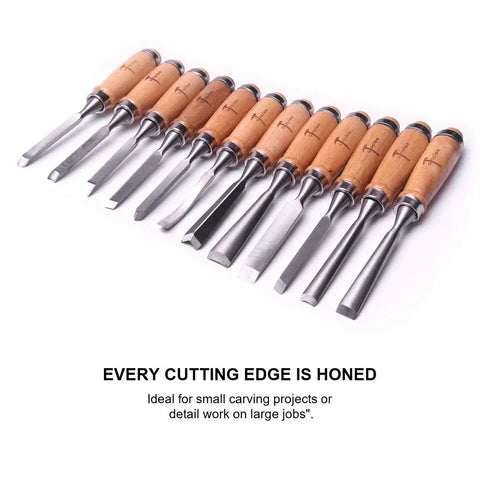 12 Piece Wood Carving Chisel Set With Roll Up Bag And Box Pro Woodworking Gouge Tools For Carpenters And Craftsmen Perfect Gift