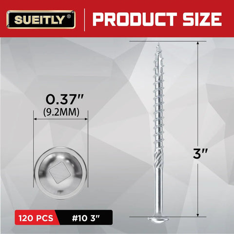 Heavy Duty Pocket Hole Screws Size 10, 3 Inch, 120 Pack, Silver Square Drive Wood Screws For Construction And DIY Builds