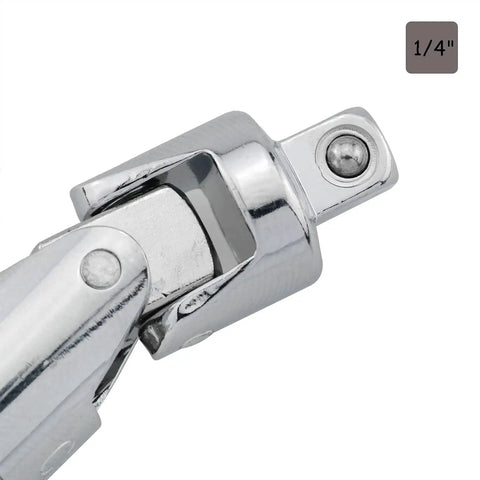 Universal Joint Socket Adapters Two Pack One Quarter Inch Drive Spring Loaded Swivel Chrome Plated Steel Built Tough