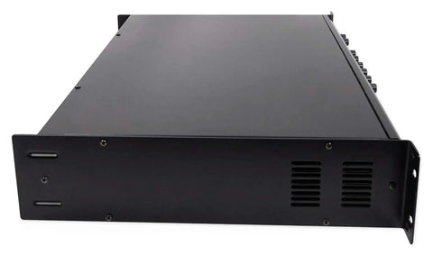 Side view of Six Zone 180W 70V Commercial Amplifier with Bluetooth USB SD RCA Multisource Inputs Mic and Optical Inputs FM Radio