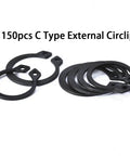 Beefy 150 Piece M8 To M36 Black Steel C Type Internal Circlip Retaining Clips Snap Rings for Holes and Shafts on white background