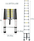 14.5 Ft Telescoping Aluminum Ladder For Home Or Outdoor Use, Foldable Portable Extension With 330 Lb Capacity, Easy Carry Strap, Compact Storage, Lightweight Yet Durable For DIY Projects And Everyday Tasks, shown collapsed and extended
