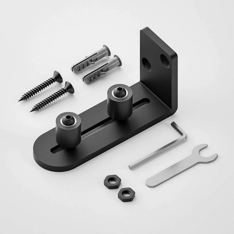 Sliding Barn Door Bottom Floor Guide With Wall Mounted Rollers, Adjustable Stay Roller And Ball Bearings, mounting hardware included
