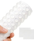 200 Count 0.4 Inch Round Cabinet Door Bumpers Self Adhesive Silicone Pads For Soft Close Kitchen Drawers shown in hand.