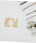 Heavy Duty Hidden Door Pivot Hinges Copper Rotating Hinge Set Two Pack For Wood Secret Doors with tools on white background