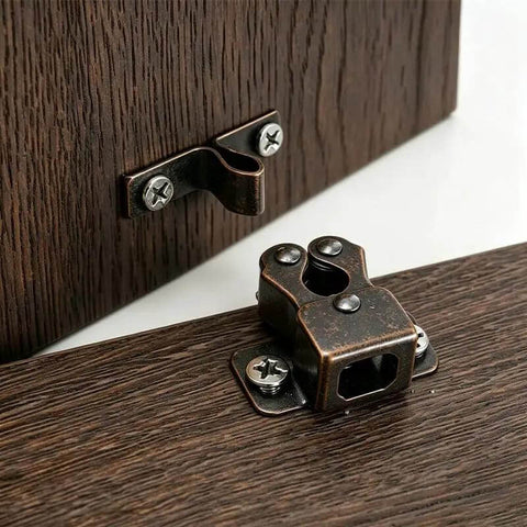 Heavy Duty Bronze Double Roller Catch Cabinet Latches Sturdy Alloy Smooth Operator Closet Door Hardware Kit With Screws For Kitchen And Bathroom Cupboard Doors Vibe Up Your Space on wooden surface.