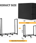 4Ft Outdoor Firewood Rack With Cover dimensions; heavy duty square steel stand and waterproof 300D Oxford cover.