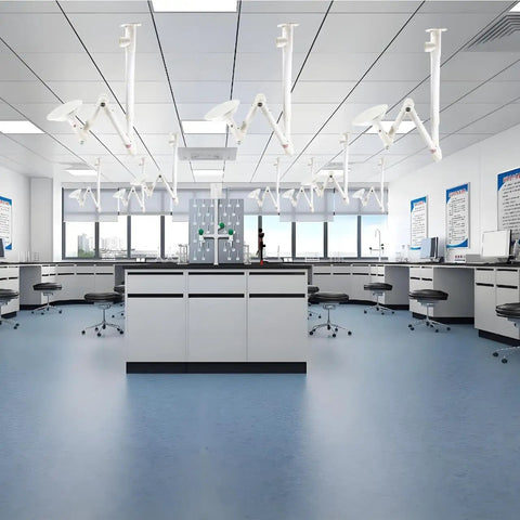 Ceiling-mounted 2 Pack Adjustable Flexible Fume Extraction Arm With 3 Joint Mobility in a modern lab.