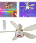 3 in 1 LED Smart Ceiling Fan Light with BT Speaker Remote (40W White) with remote control and colorful lighting effects.