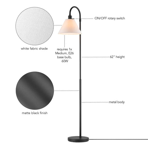 Barden 58 Inch Floor Lamp In Dark Bronze With Beige Fabric Shade On Off Rotary Switch Classic Minimalist Bridge Arm Lighting