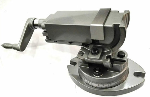 Heavy Duty Swivel Milling Vise With Smooth Angle Tilt Setup And Beefy Two Inch Jaw Precision Clamp on a workbench.