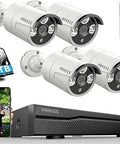 Outdoor Indoor PoE Security Camera System With Audio 2.7K 5MP Super HD IP Cameras Wired Surveillance AI Human Detection Night Vision Up To 65ft IP67 Weatherproof, showing camera set, hard drive, and mobile display.
